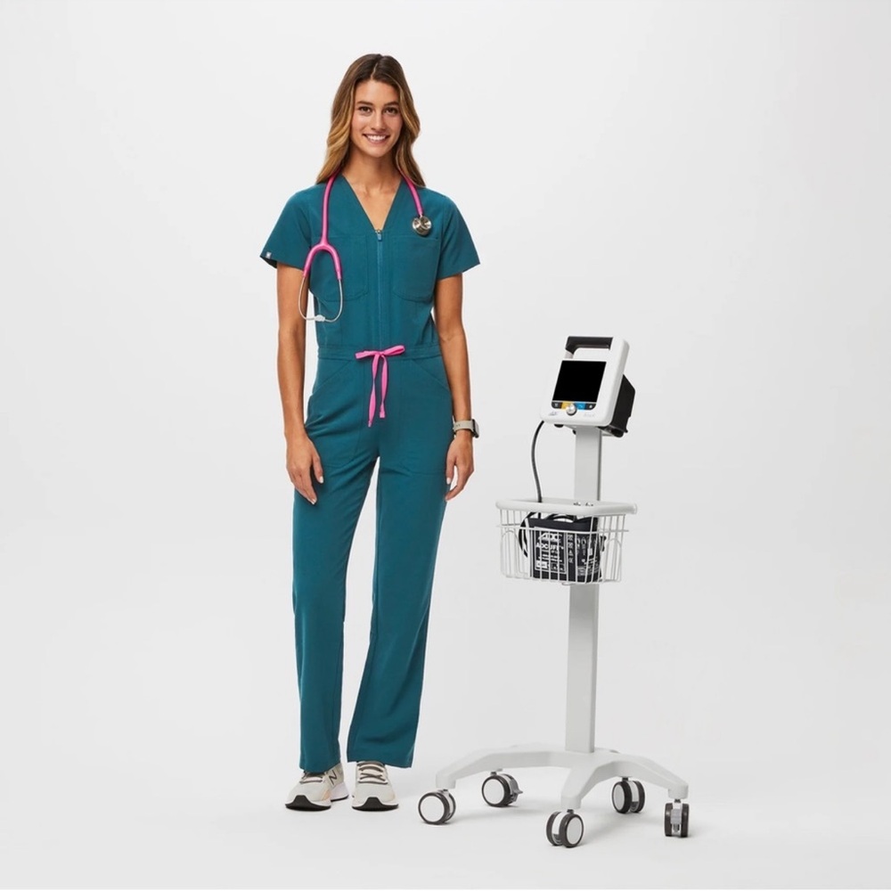 Figs Teal Jumpsuit with Pink Accents